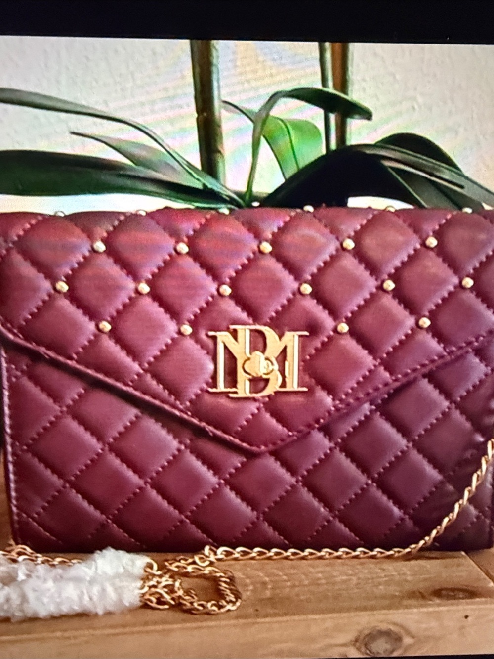 Quilted Burgundy Chain Shoulder Bag with Gold Hardware